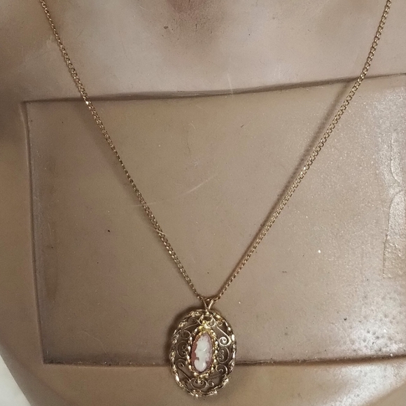 Vtg 14k GE Shell Cameo Uncas Necklace - Picture 3 of 4